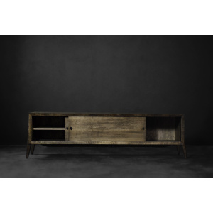 Mid-Century Modern Long Scandinavian Ash Sideboard with Matte Metal Handles, 1960s