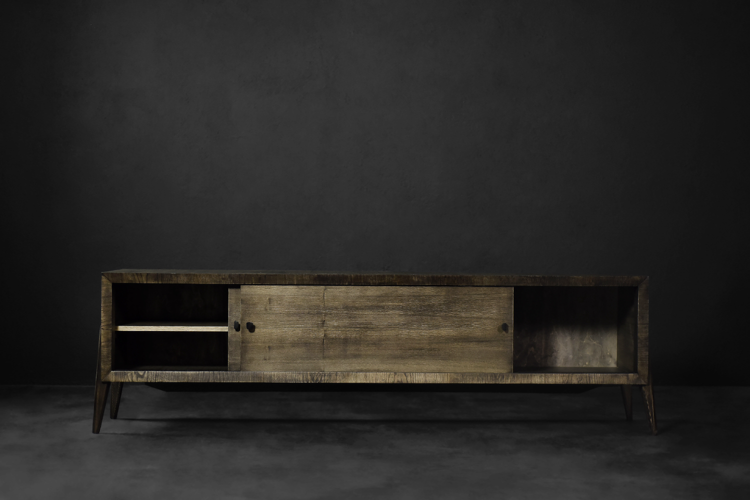 Mid-Century Modern Long Scandinavian Ash Sideboard with Matte Metal Handles, 1960s