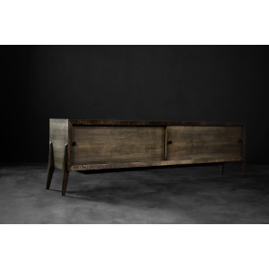Mid-Century Modern Long Scandinavian Ash Sideboard with Matte Metal Handles, 1960s