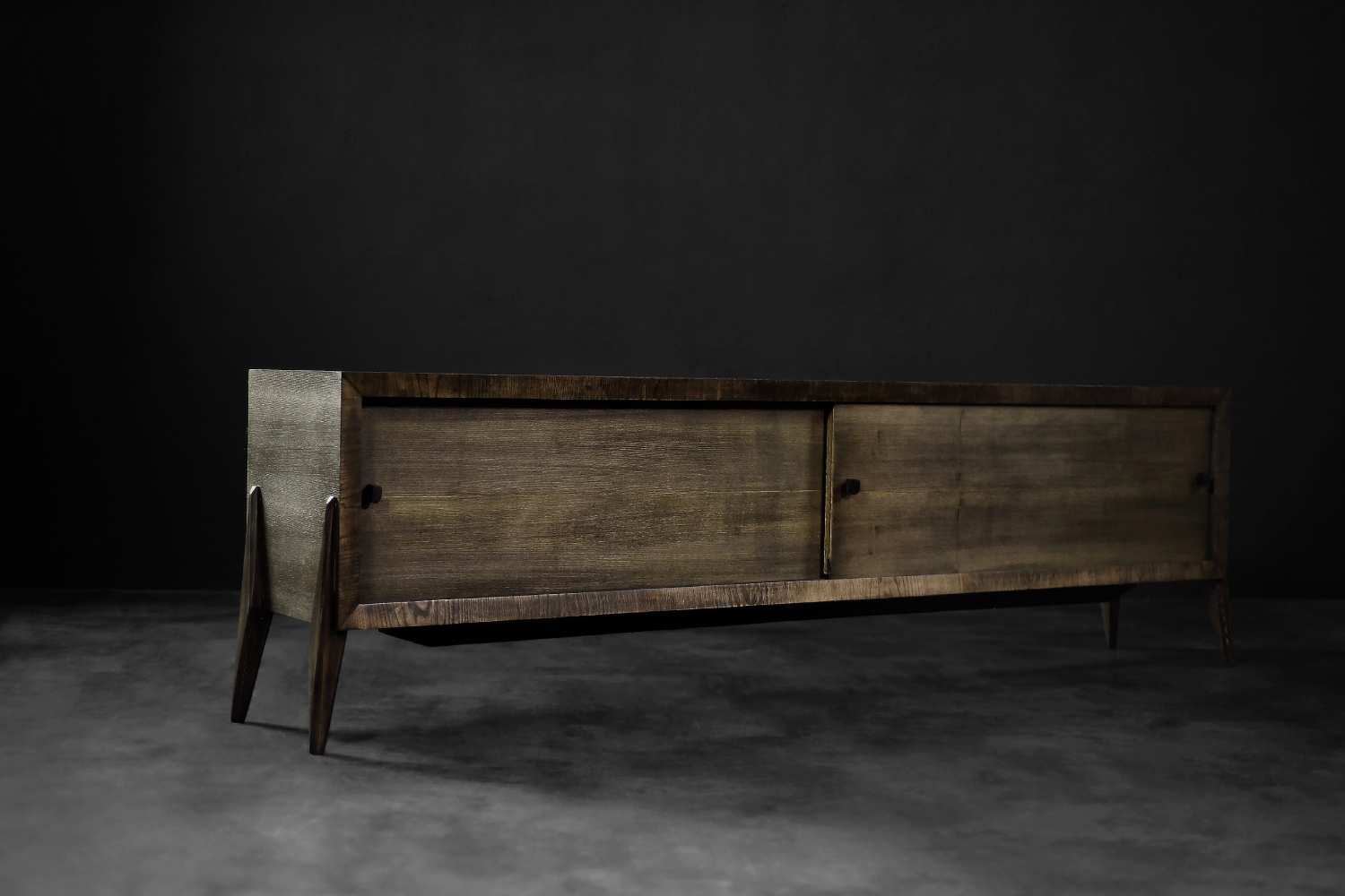 Mid-Century Modern Long Scandinavian Ash Sideboard with Matte Metal Handles, 1960s