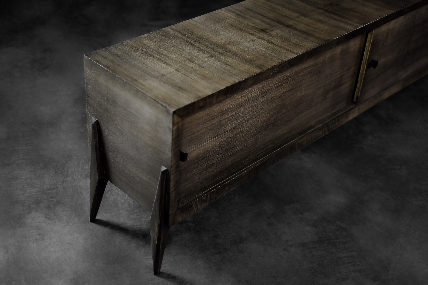Mid-Century Modern Long Scandinavian Ash Sideboard with Matte Metal Handles, 1960s