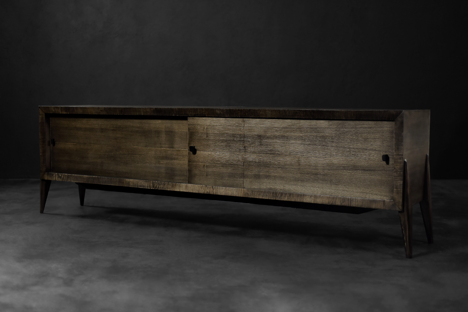 Mid-Century Modern Long Scandinavian Ash Sideboard with Matte Metal Handles, 1960s