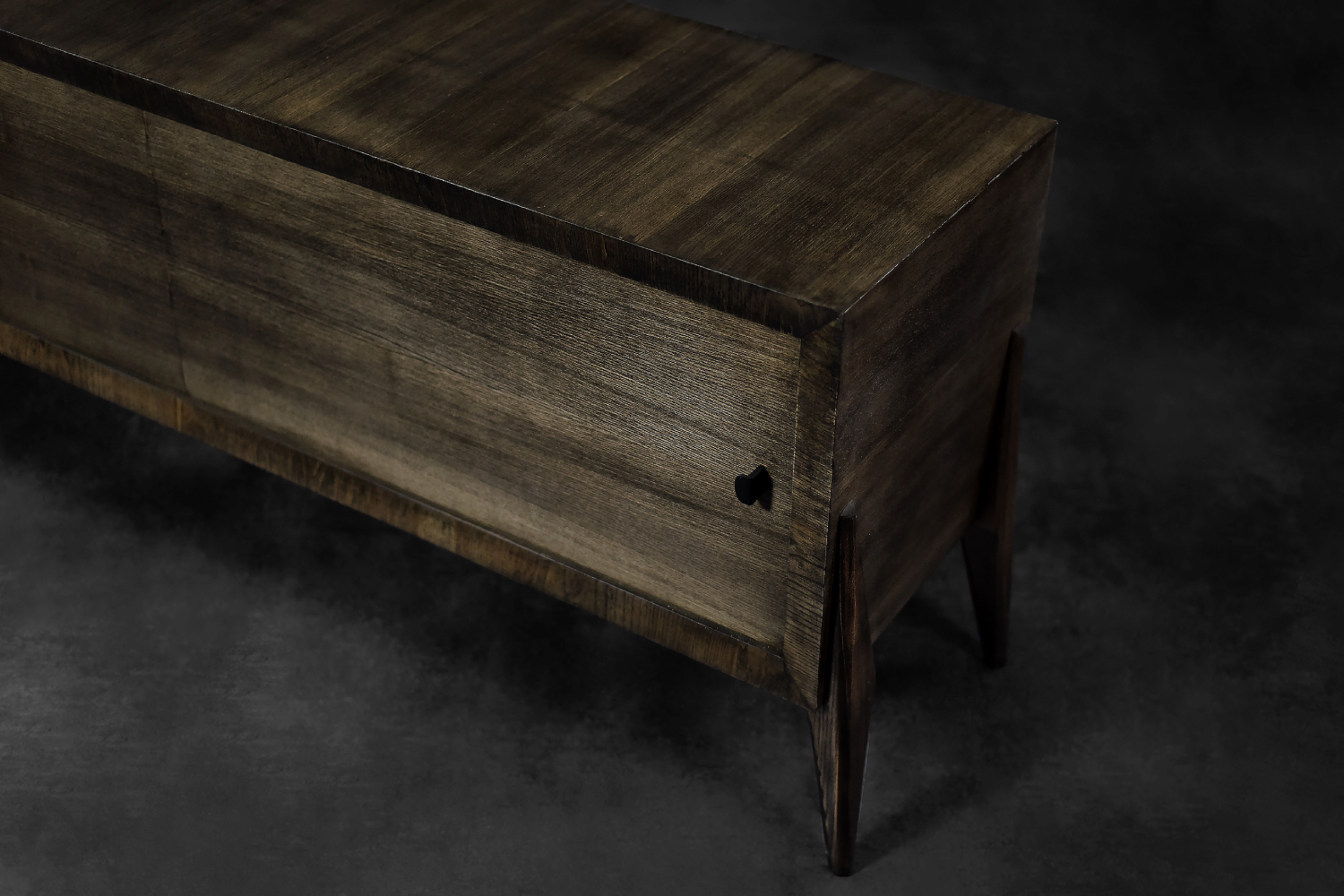 Mid-Century Modern Long Scandinavian Ash Sideboard with Matte Metal Handles, 1960s
