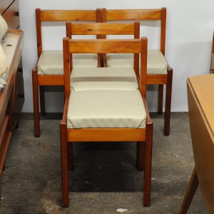 Vintage Pine & Cream Vinyl Dining Chairs, 1980s, Set Of 4
