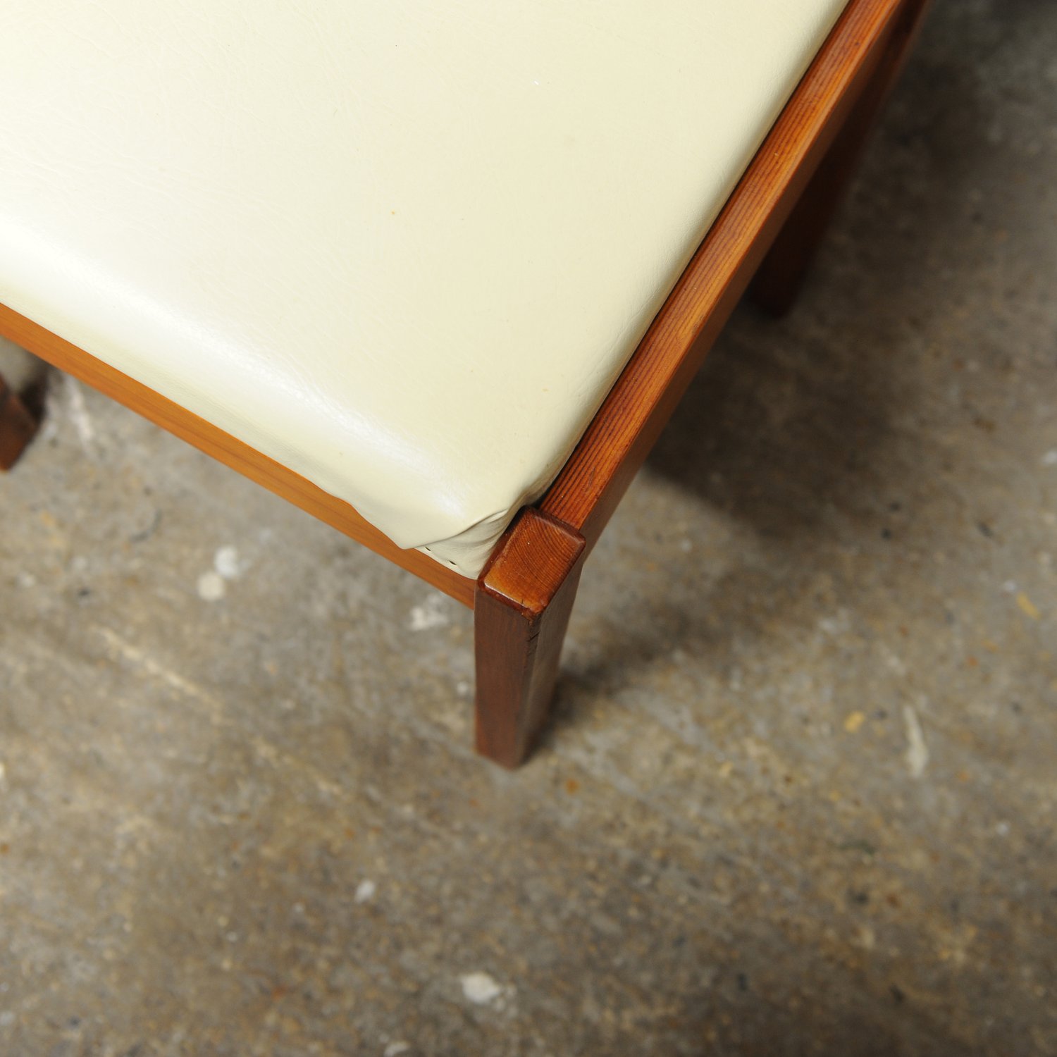 Vintage Pine & Cream Vinyl Dining Chairs, 1980s, Set Of 4