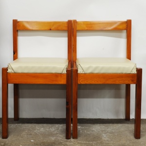 Vintage Pine & Cream Vinyl Dining Chairs, 1980s, Set Of 4