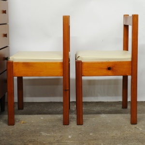 Vintage Pine & Cream Vinyl Dining Chairs, 1980s, Set Of 4