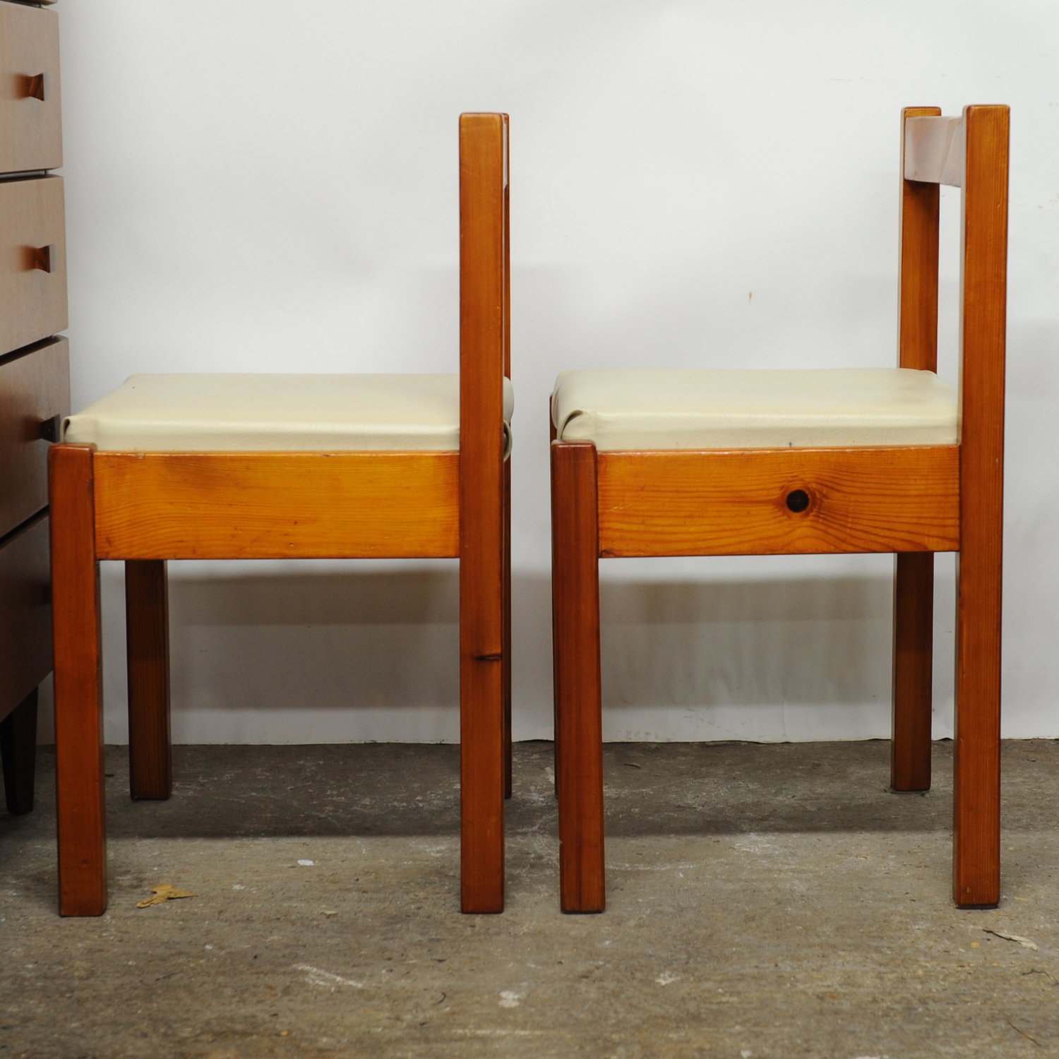Vintage Pine & Cream Vinyl Dining Chairs, 1980s, Set Of 4