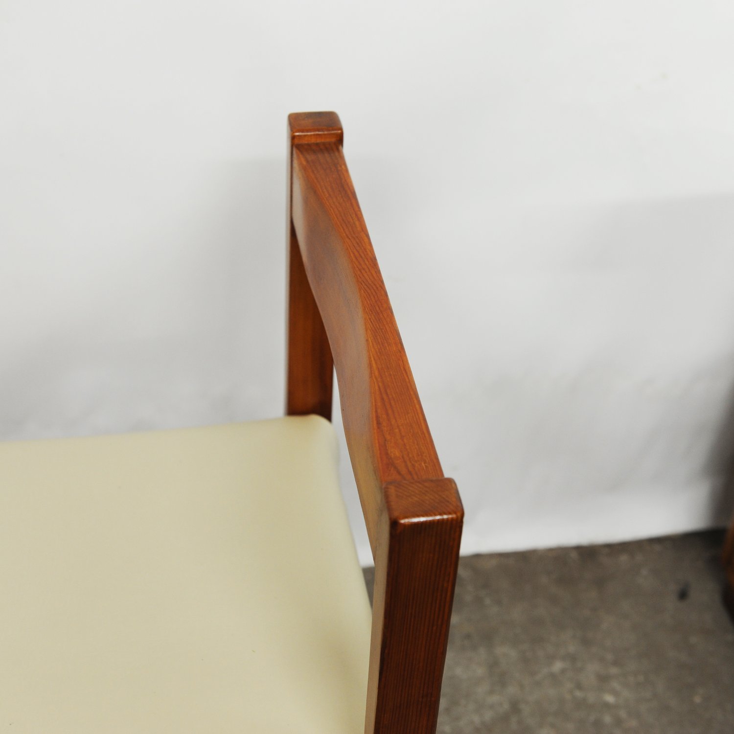 Vintage Pine & Cream Vinyl Dining Chairs, 1980s, Set Of 4