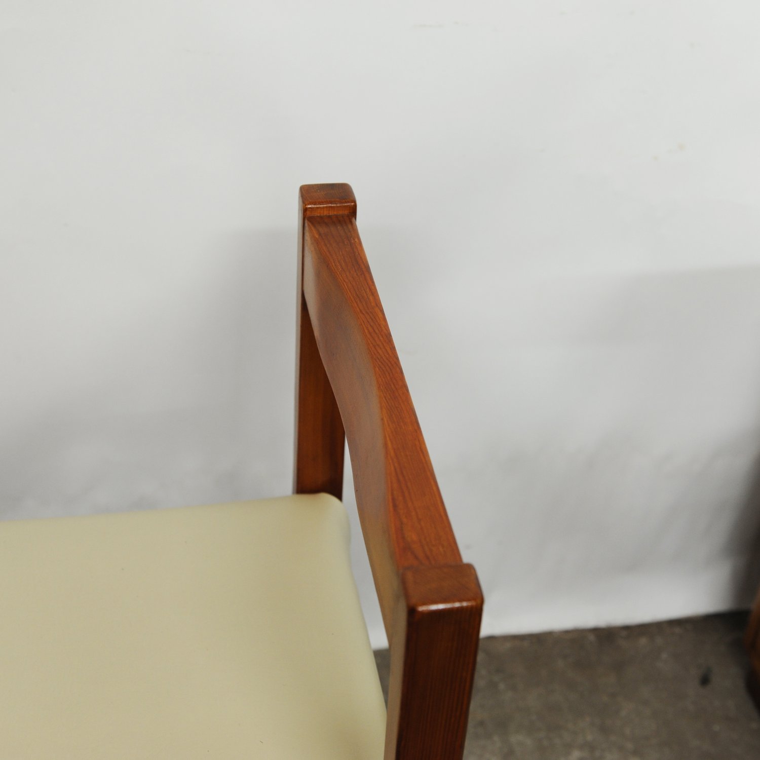 Vintage Pine & Cream Vinyl Dining Chairs, 1980s, Set Of 4