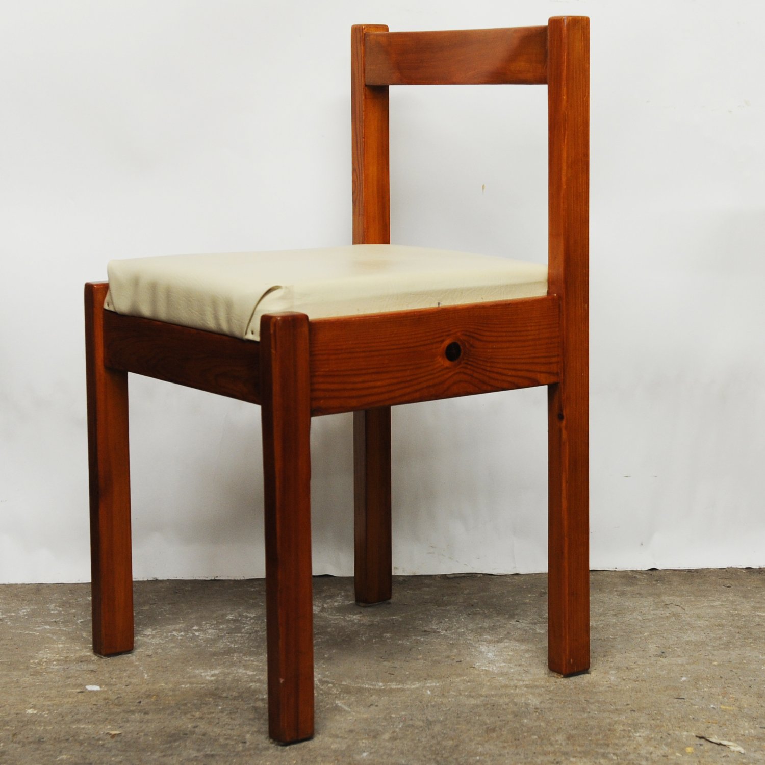 Vintage Pine & Cream Vinyl Dining Chairs, 1980s, Set Of 4