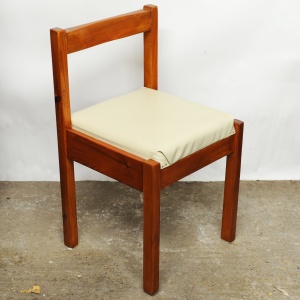 Vintage Pine & Cream Vinyl Dining Chairs, 1980s, Set Of 4
