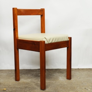 Vintage Pine & Cream Vinyl Dining Chairs, 1980s, Set Of 4