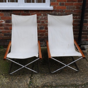 Mid Century White Canvas Ny Chairs By Takeshi Nii, Japan, 1950s, Set Of 2