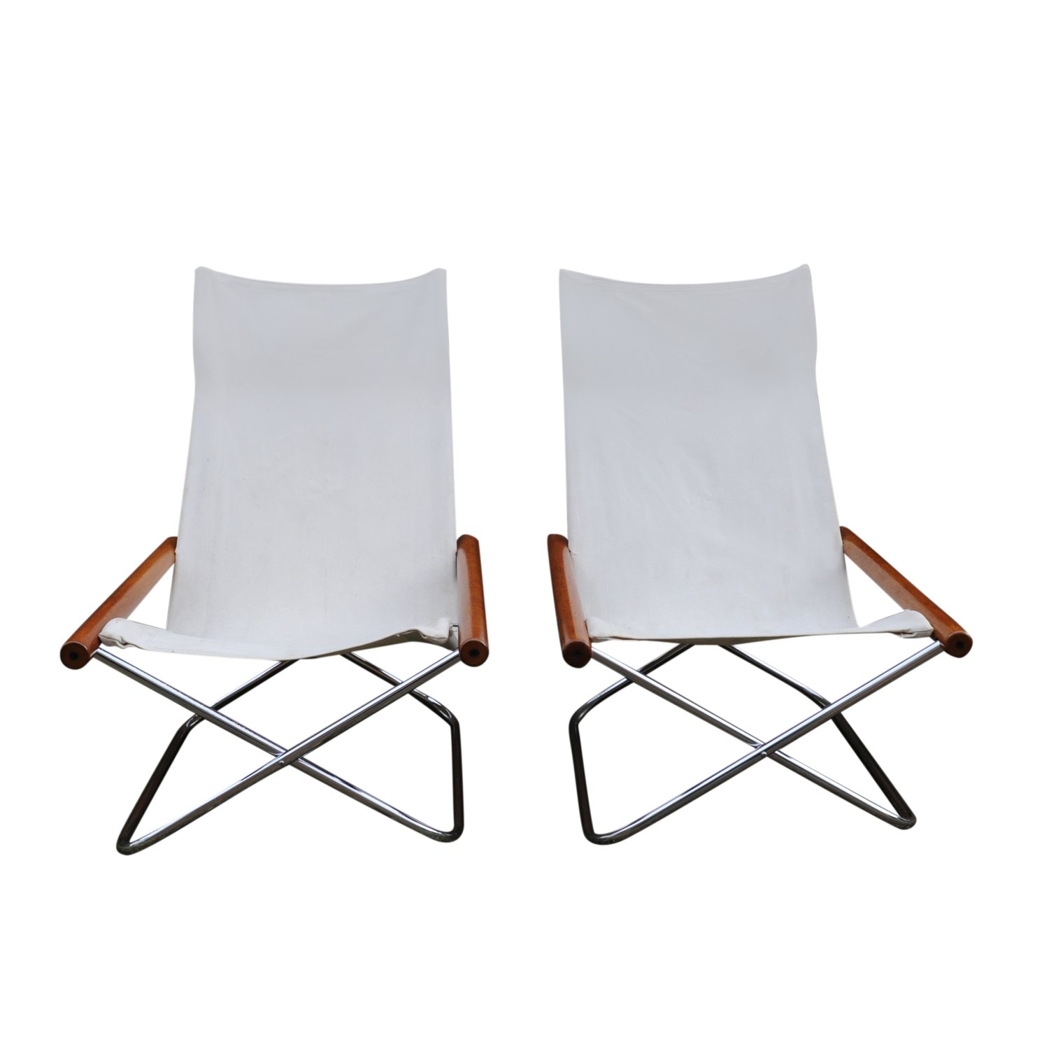 Mid Century White Canvas Ny Chairs By Takeshi Nii, Japan, 1950s, Set Of 2