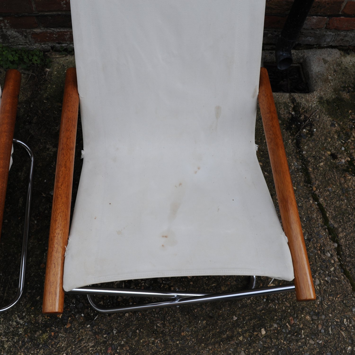 Mid Century White Canvas Ny Chairs By Takeshi Nii, Japan, 1950s, Set Of 2