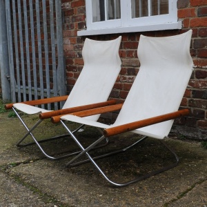 Mid Century White Canvas Ny Chairs By Takeshi Nii, Japan, 1950s, Set Of 2