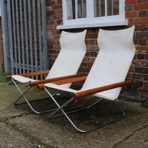 Mid Century White Canvas Ny Chairs By Takeshi Nii, Japan, 1950s, Set Of 2