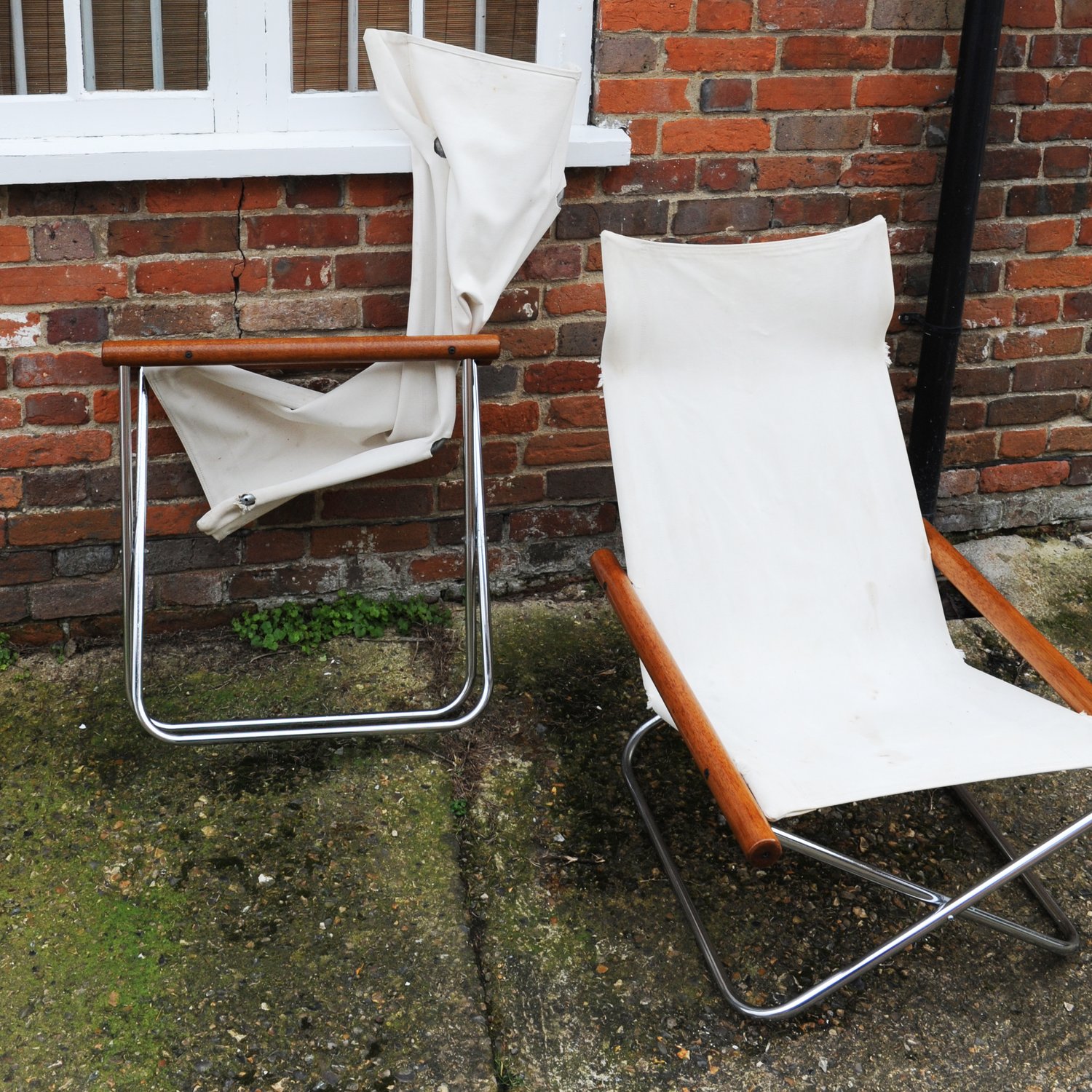 Mid Century White Canvas Ny Chairs By Takeshi Nii, Japan, 1950s, Set Of 2