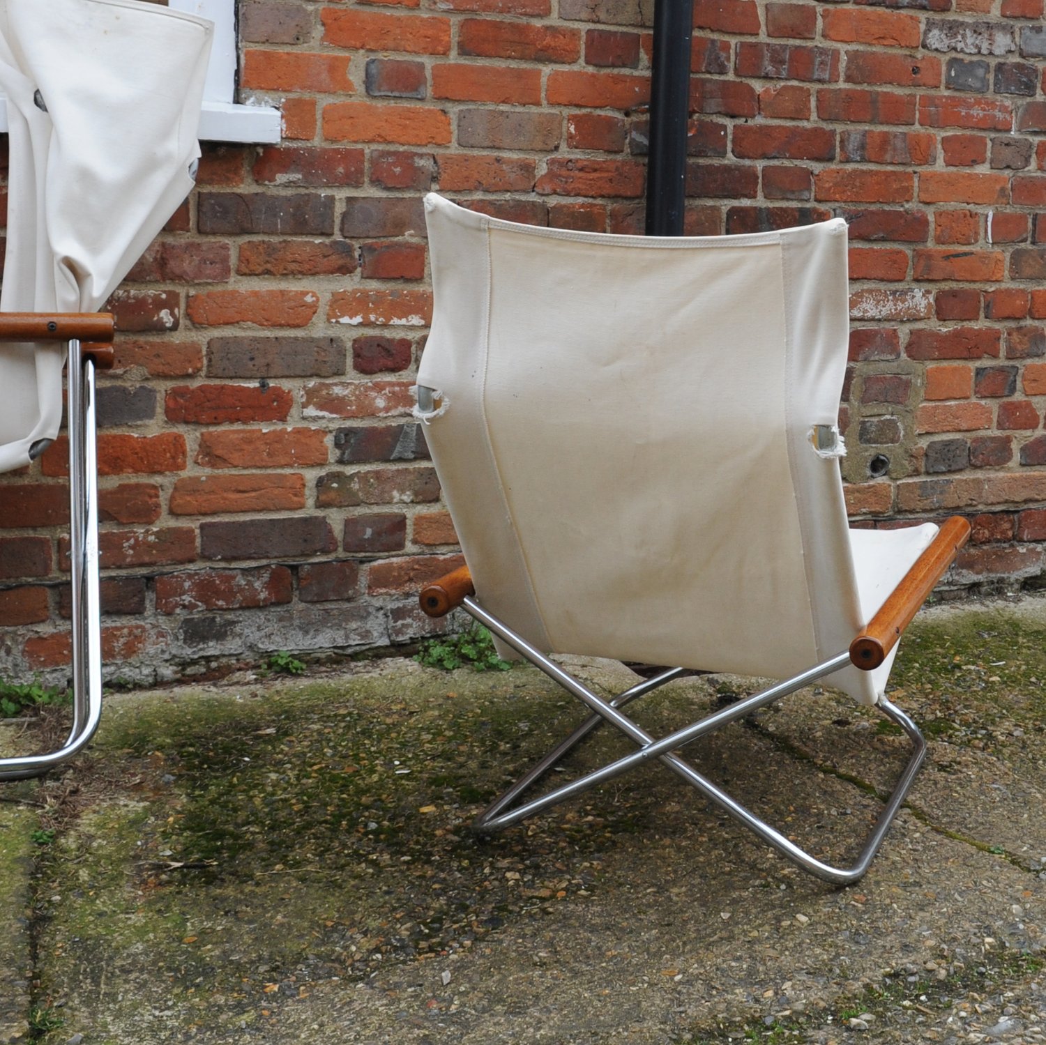 Mid Century White Canvas Ny Chairs By Takeshi Nii, Japan, 1950s, Set Of 2