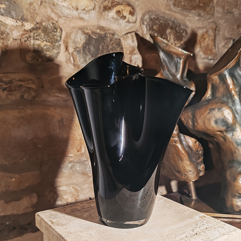 Vintage Big Jacketed Fazzoletto Vase in Murano Glass - 1960s