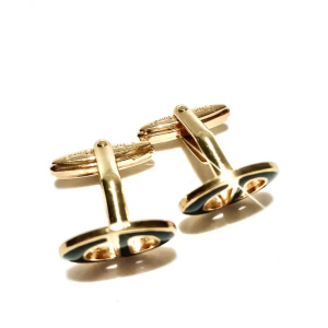 1980s Christian Dior Gold Tone Metal Black Enamel Cufflinks