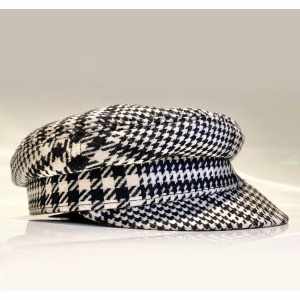 1990s Gianni Versace Black and White Houndstooth Flat Cap