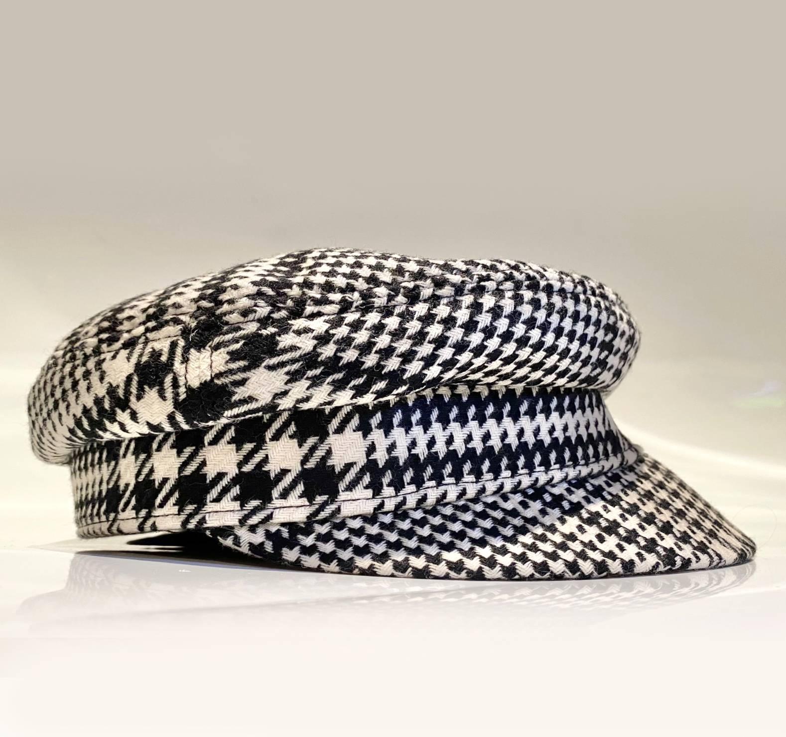 1990s Gianni Versace Black and White Houndstooth Flat Cap