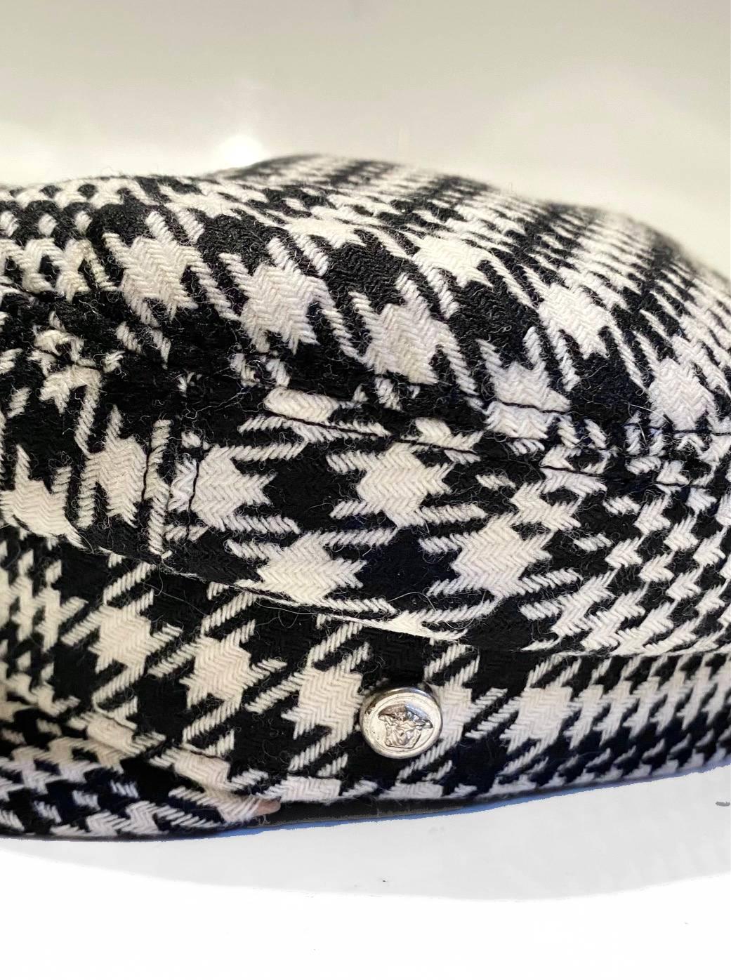 1990s Gianni Versace Black and White Houndstooth Flat Cap
