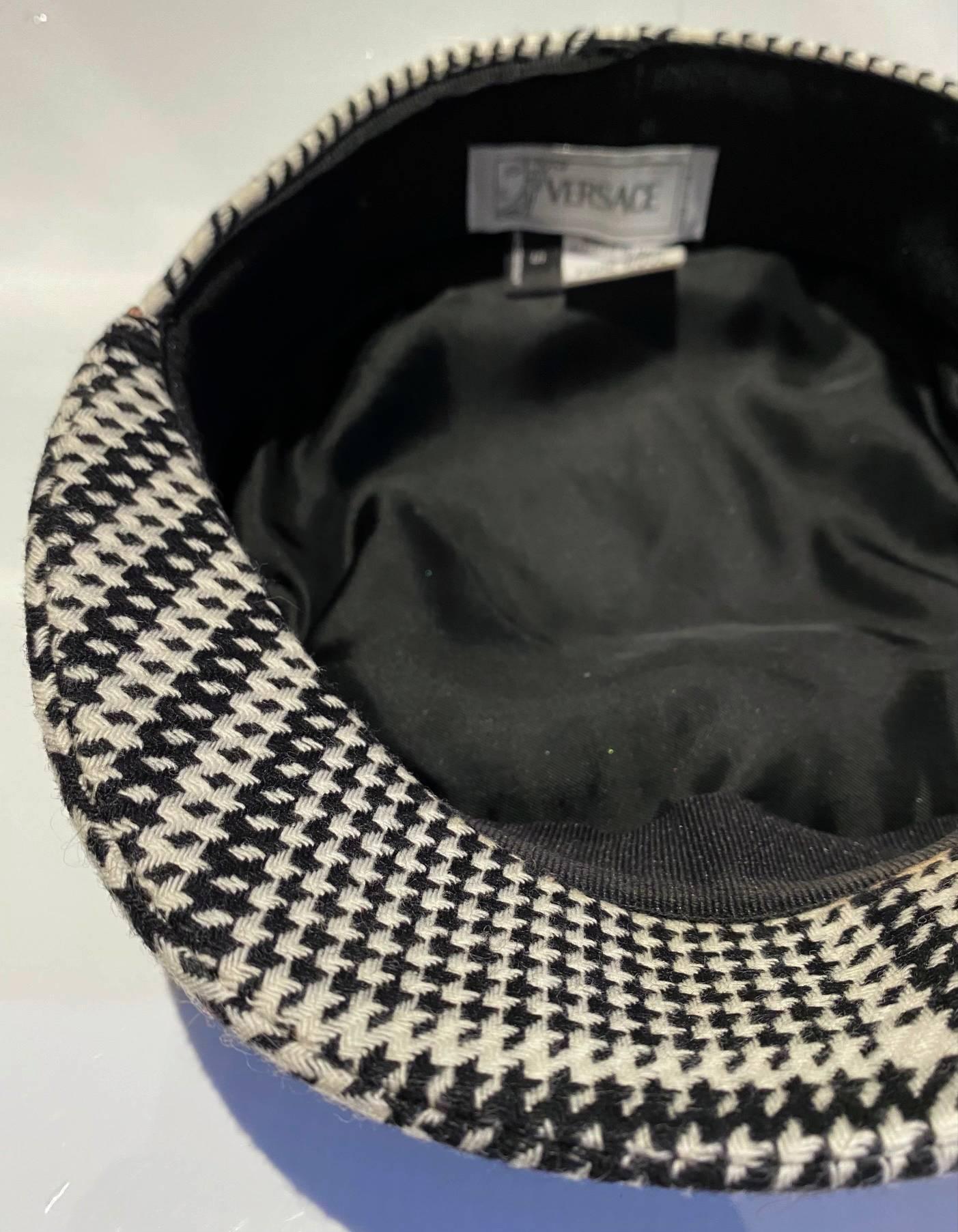 1990s Gianni Versace Black and White Houndstooth Flat Cap