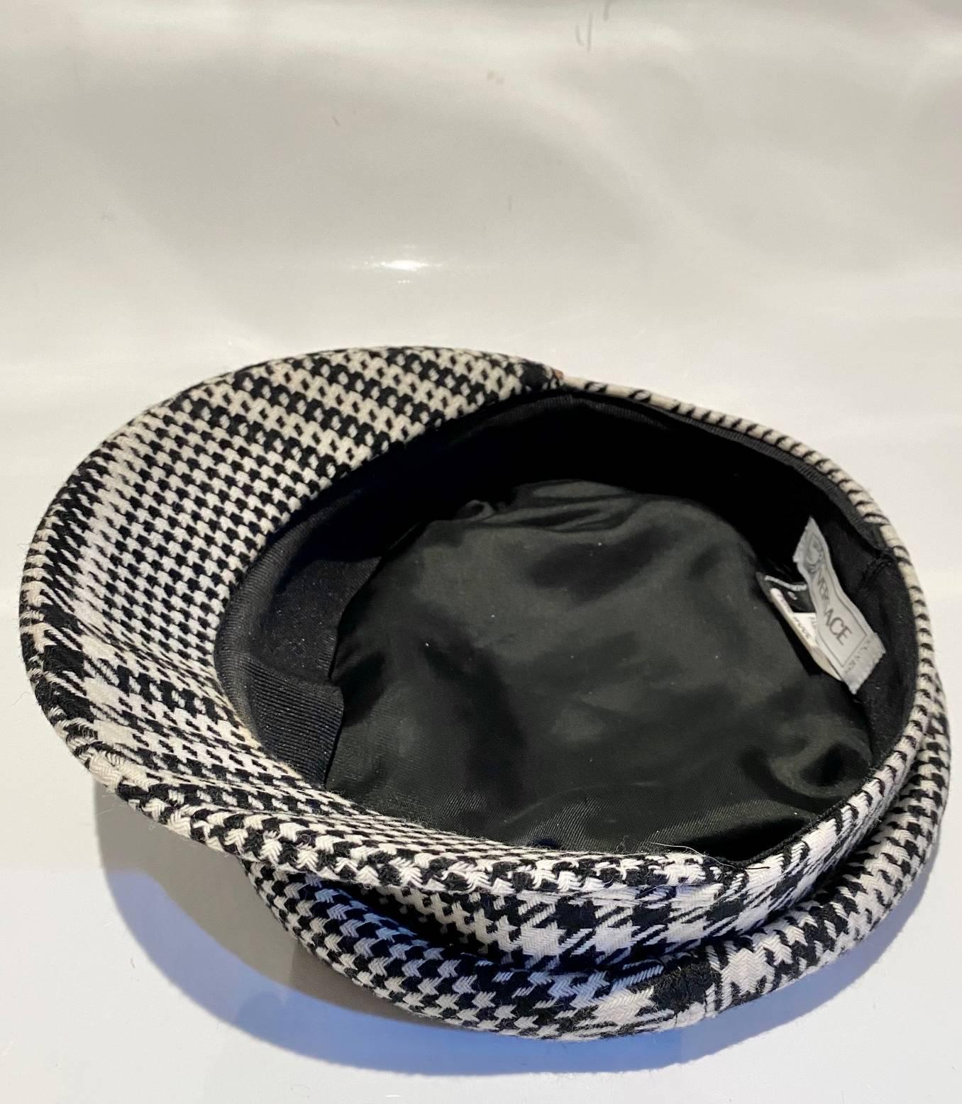 1990s Gianni Versace Black and White Houndstooth Flat Cap