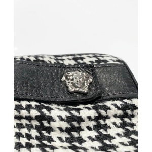 1990s Gianni Versace Dogtooth Wool Leather Winter Gloves