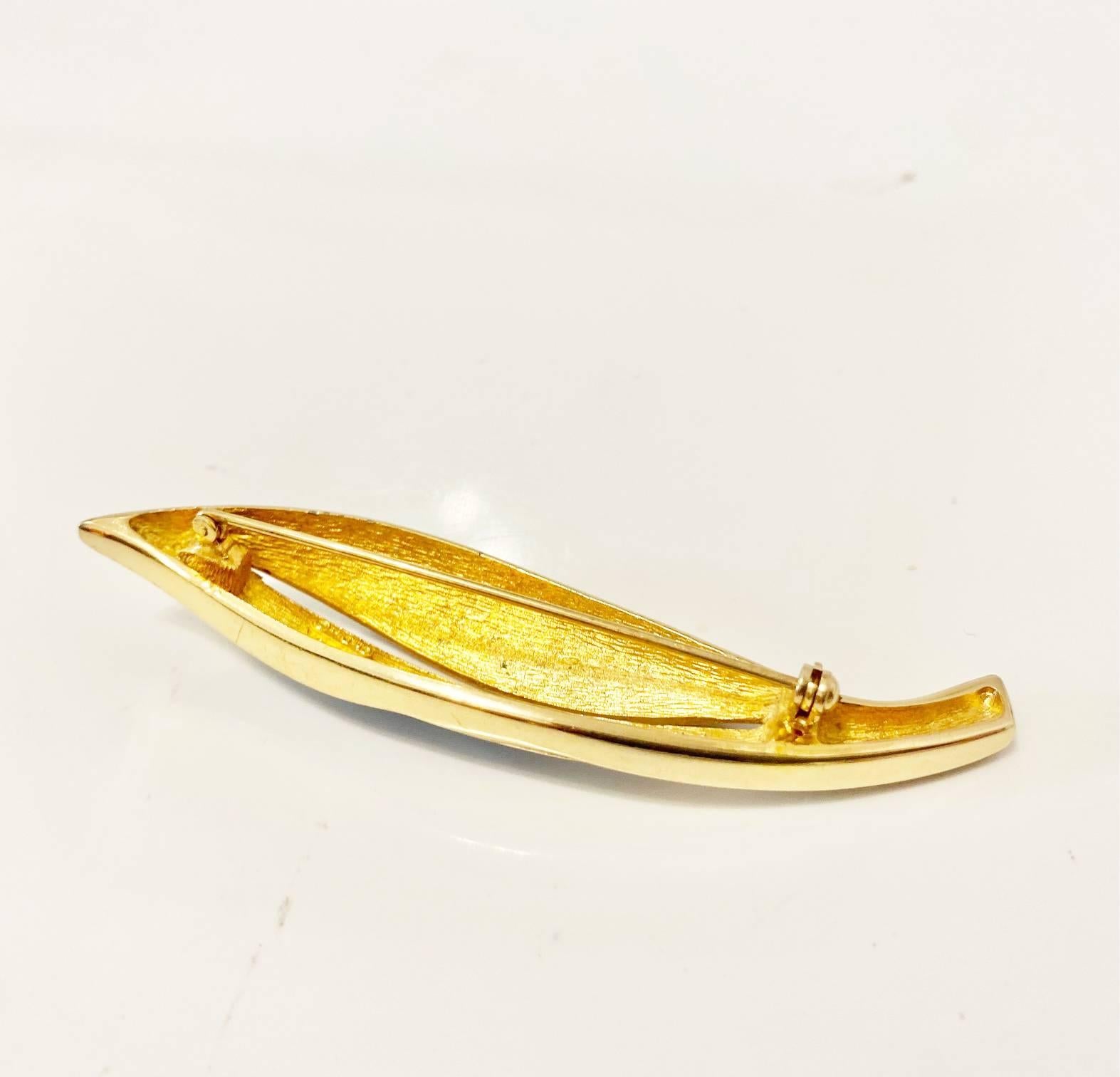 1980s CHRISTIAN DIOR ENAMEL LEAF gold plated crystal BROOCH