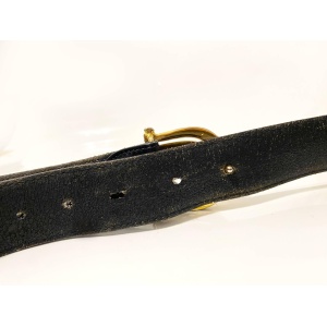 1980s Gucci GG Double GG Gold Metal Buckle Black Leather Belt