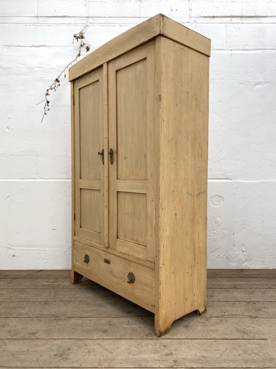 Antique European Pine Wardrobe Cupboard in Original Paint