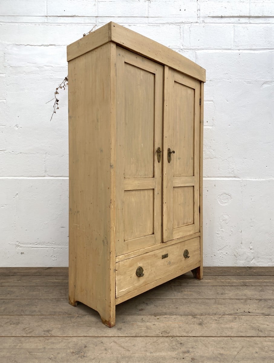 Antique European Pine Wardrobe Cupboard in Original Paint