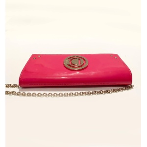 2000s Christian Dior Pink Fuchsia Patent Leather Handbag On Chain