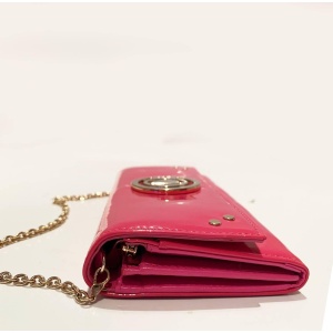 2000s Christian Dior Pink Fuchsia Patent Leather Handbag On Chain