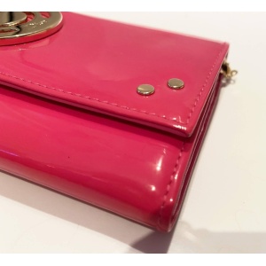 2000s Christian Dior Pink Fuchsia Patent Leather Handbag On Chain