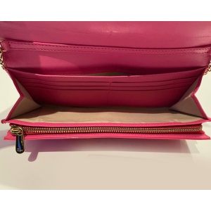 2000s Christian Dior Pink Fuchsia Patent Leather Handbag On Chain