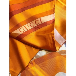 1980s Gucci Orange Gold Horsebit Silk Scarf