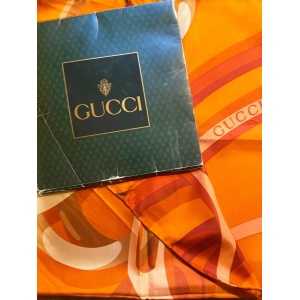 1980s Gucci Orange Gold Horsebit Silk Scarf