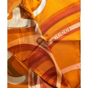 1980s Gucci Orange Gold Horsebit Silk Scarf