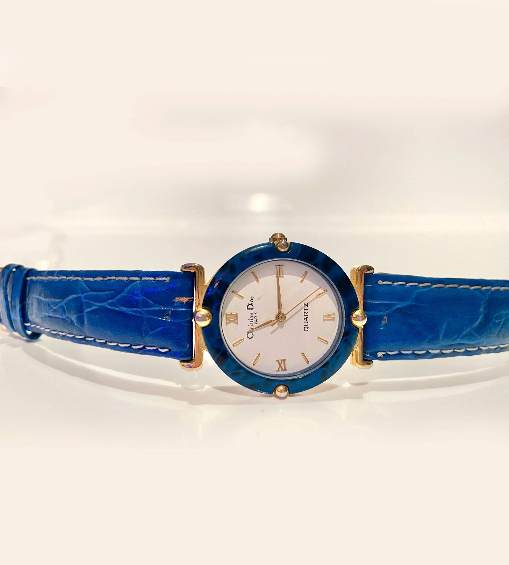 1980s Christian Dior Blue Stone Dial Quartz Watch