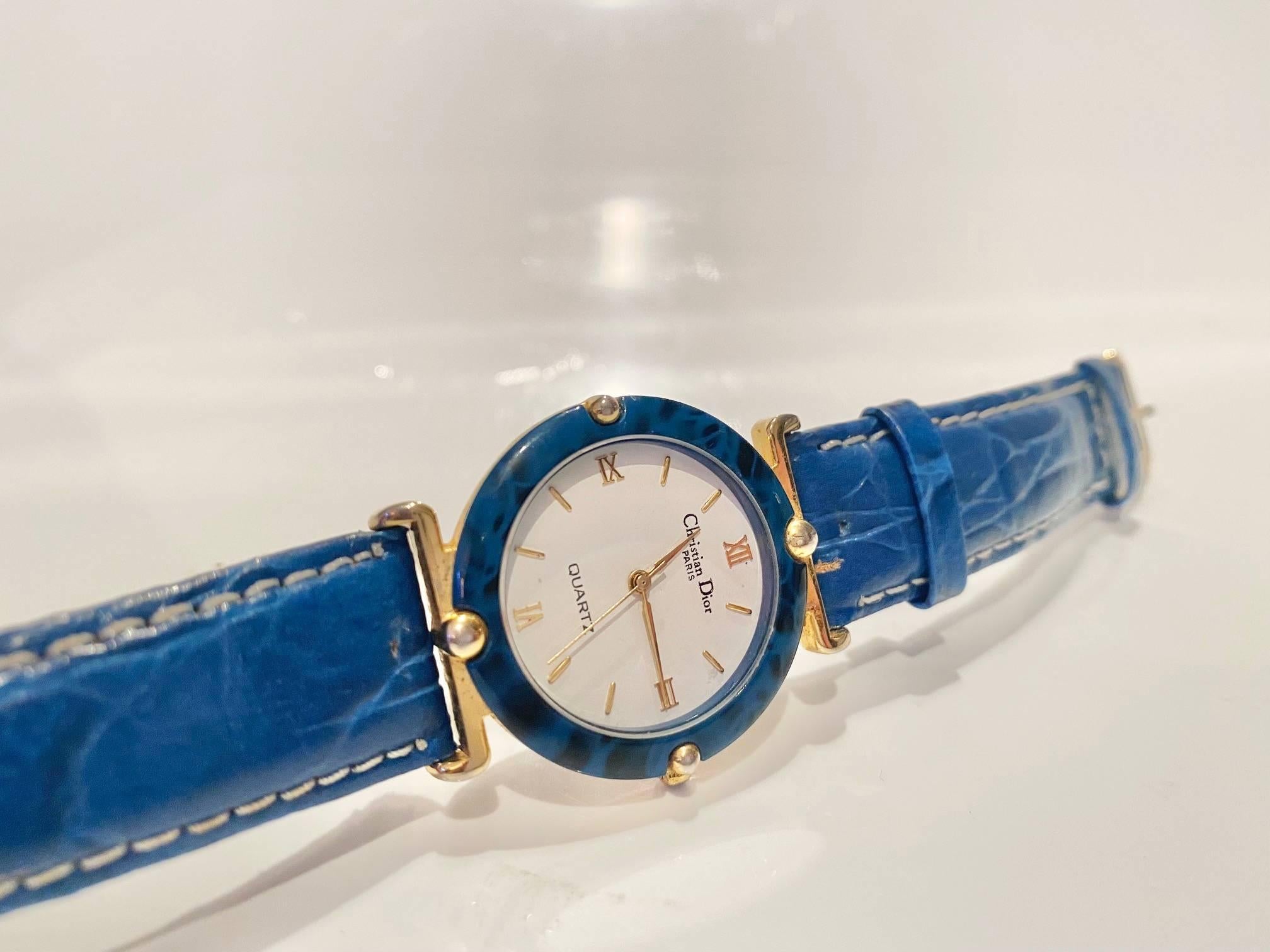 1980s Christian Dior Blue Stone Dial Quartz Watch