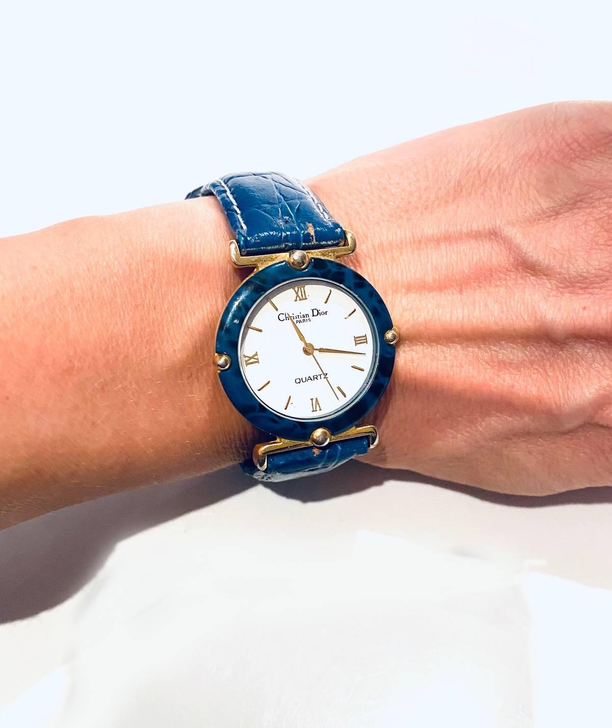 1980s Christian Dior Blue Stone Dial Quartz Watch