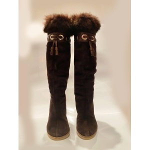 2000s Gucci Brown Suede Knee-Length Heeled Boots