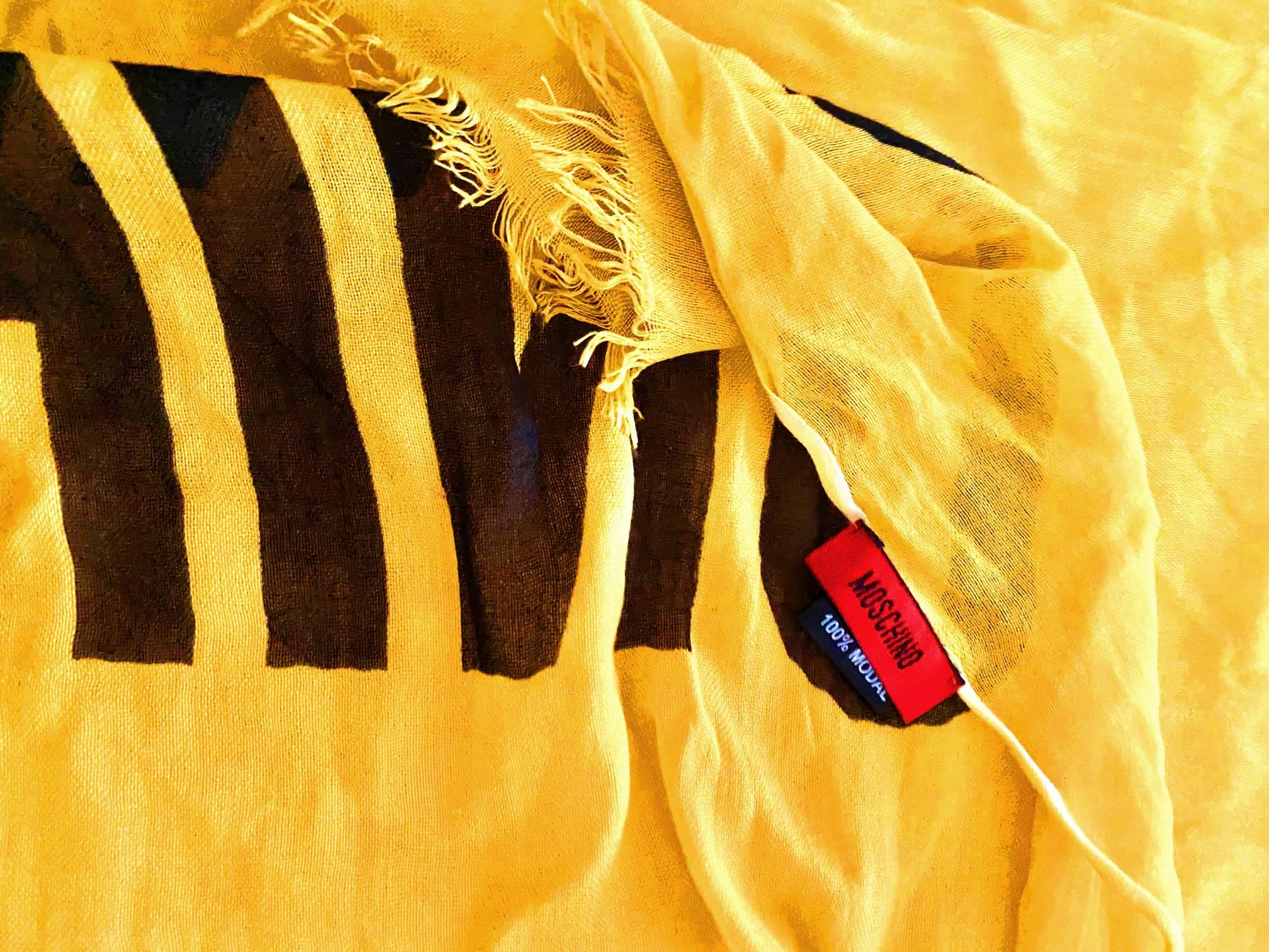 Moschino Yellow Acid Face Shawl Scarf