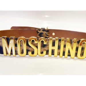 1990s Moschino by Redwall Gold Lettering Animal Print Belt