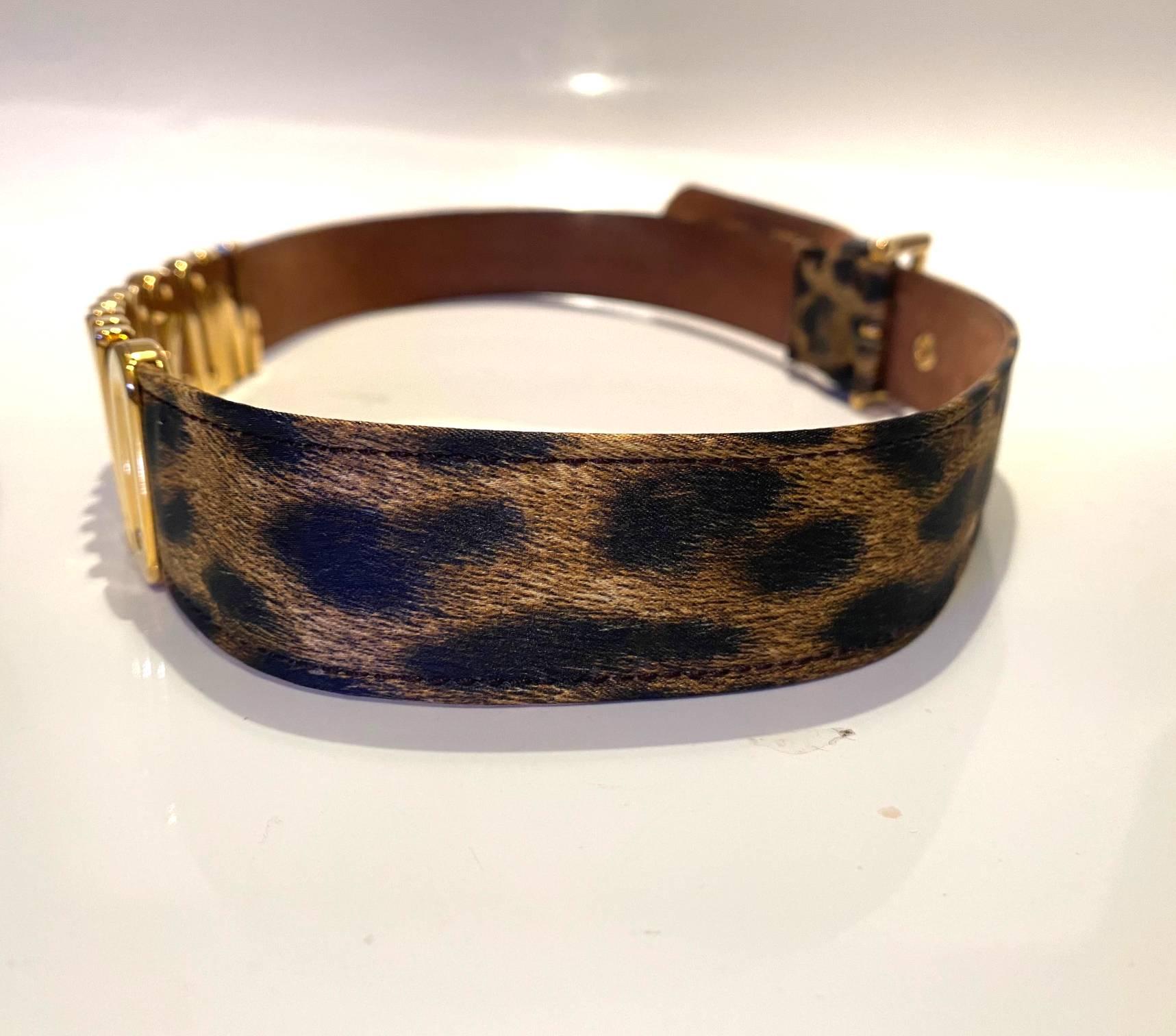 1990s Moschino by Redwall Gold Lettering Animal Print Belt